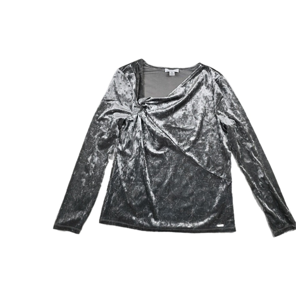 Calvin Klein Asymmetrical Tie Silver Velvet Top Women's Size Small